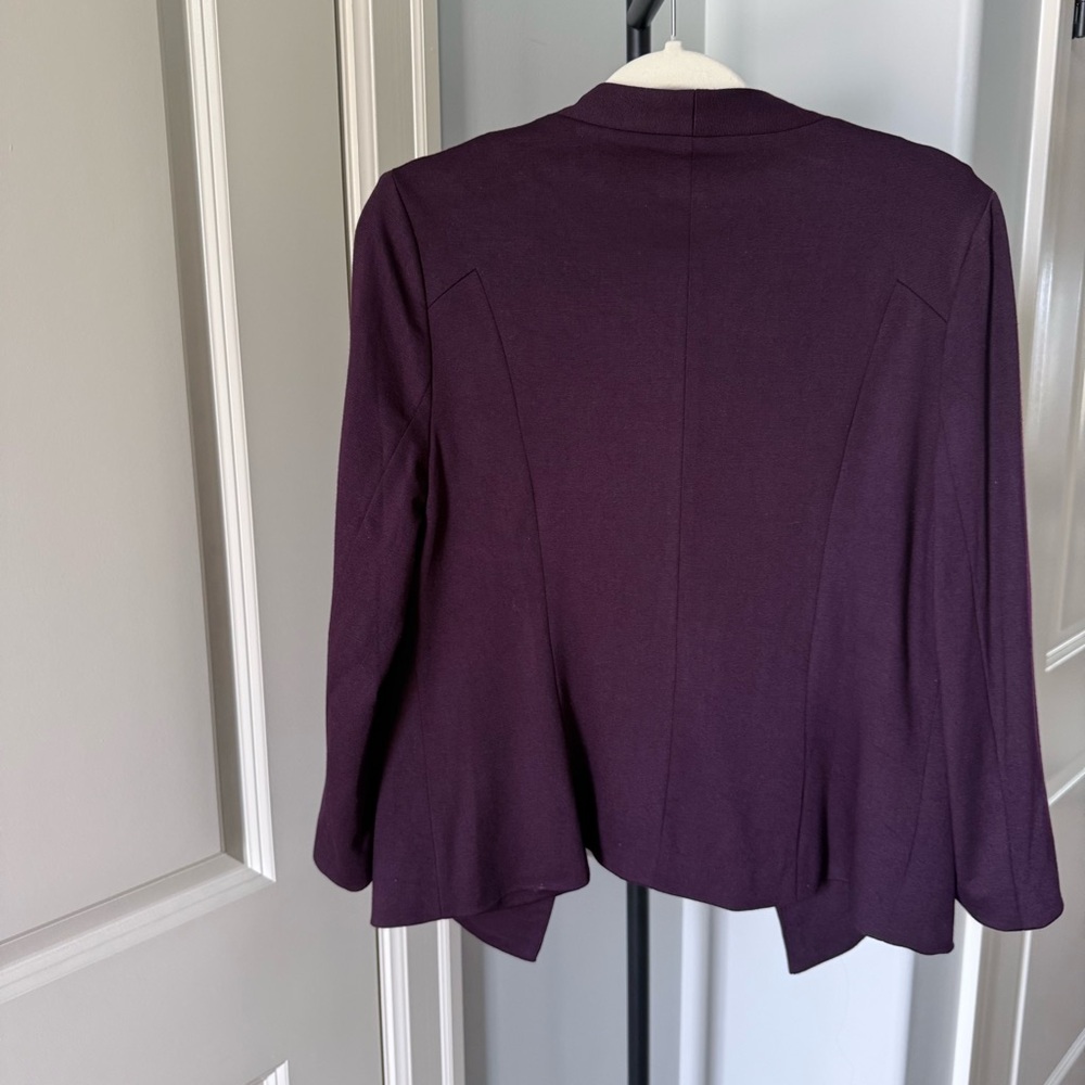 Skies Are Blue Burgundy Open Knit Blazer Striped Lining Anthropologie Medium - Picture 2 of 3